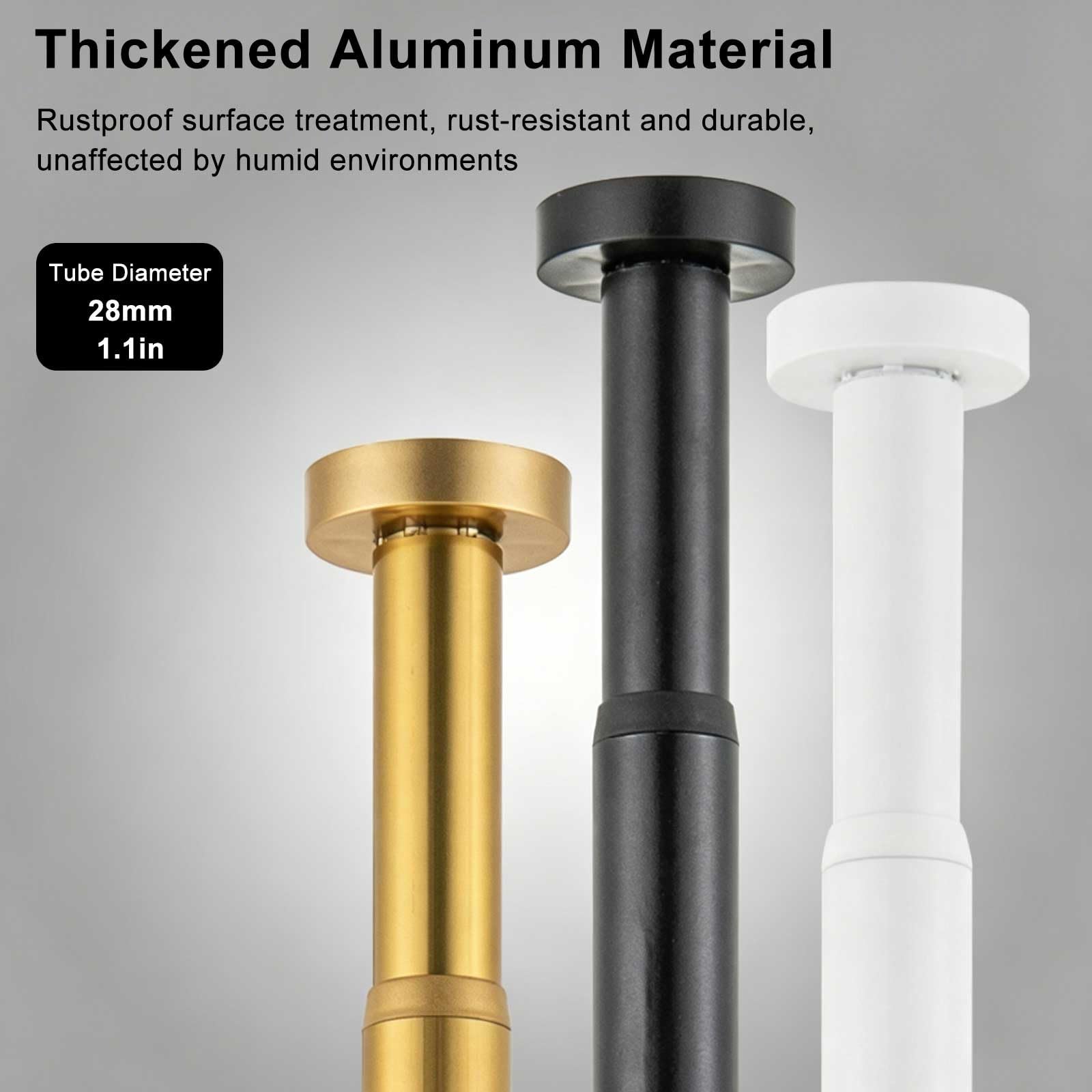 Teleskopstange Ohne Bohren Robuste Aluminium, Teleskop Vorhangstange für Bad, Küche, Kleiderschrank, 50–260 Cm, 28 Mm Durchmesser(White,50-75cm/20-29.5in)