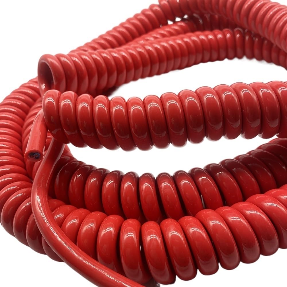 1 zwinięty przewód zasilający 2 żyły 1,5 mm kwadratowa spirala z czerwonej miedzi | Elastyczny, chowany, kręcony przedłużacz o średnicy 8 mm, odporny na zużycie i zmniejszający palność(Stretch 3 Meters)