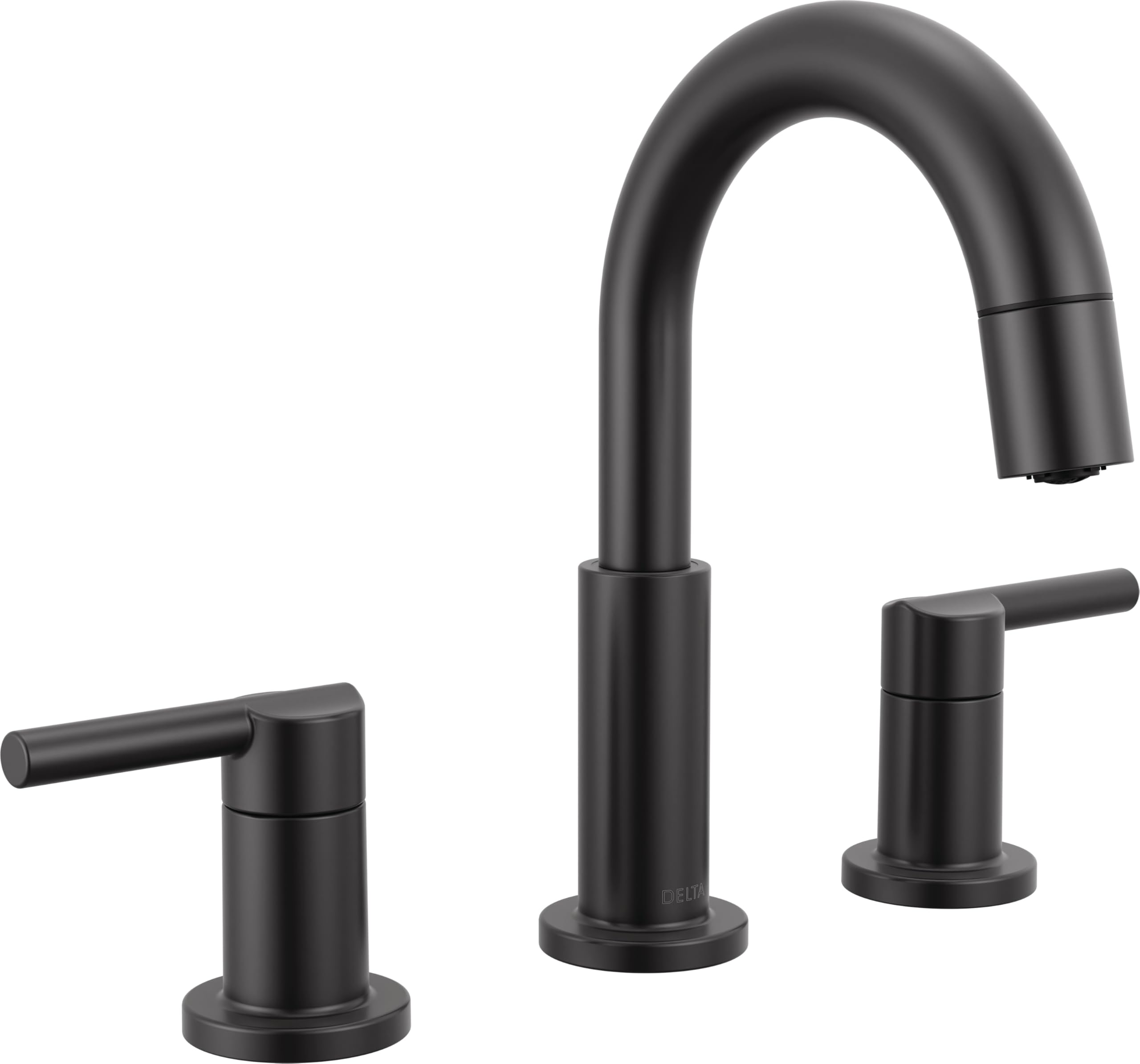 Delta Nicoli Matte Black Bathroom Faucet with Sprayer, 8 Inch 3 Hole Widespread Bathroom Sink Faucet with Pull Out Sprayer, Push-Pop Drain, Matte Black 35749LF-BLPD