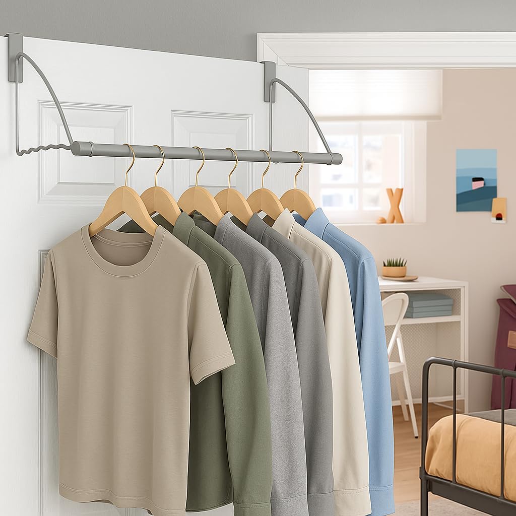 holdn’ storage over the door hanger - door rack hangers for clothes - space saving designed for bedroom & bathroom - ideal for clothes & towels - drying rack, gray