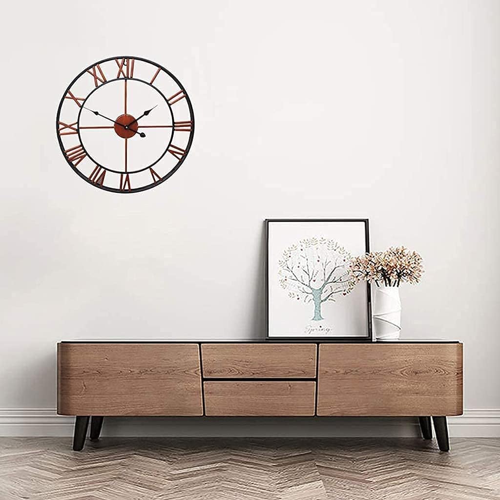 Large Wall Clock Outdoor Garden Roman Numeral Wrought Iron Clock Waterproof Metal Interior Decoration Quartz Wall Clock Retro Decoration Silent Clock (50cm)