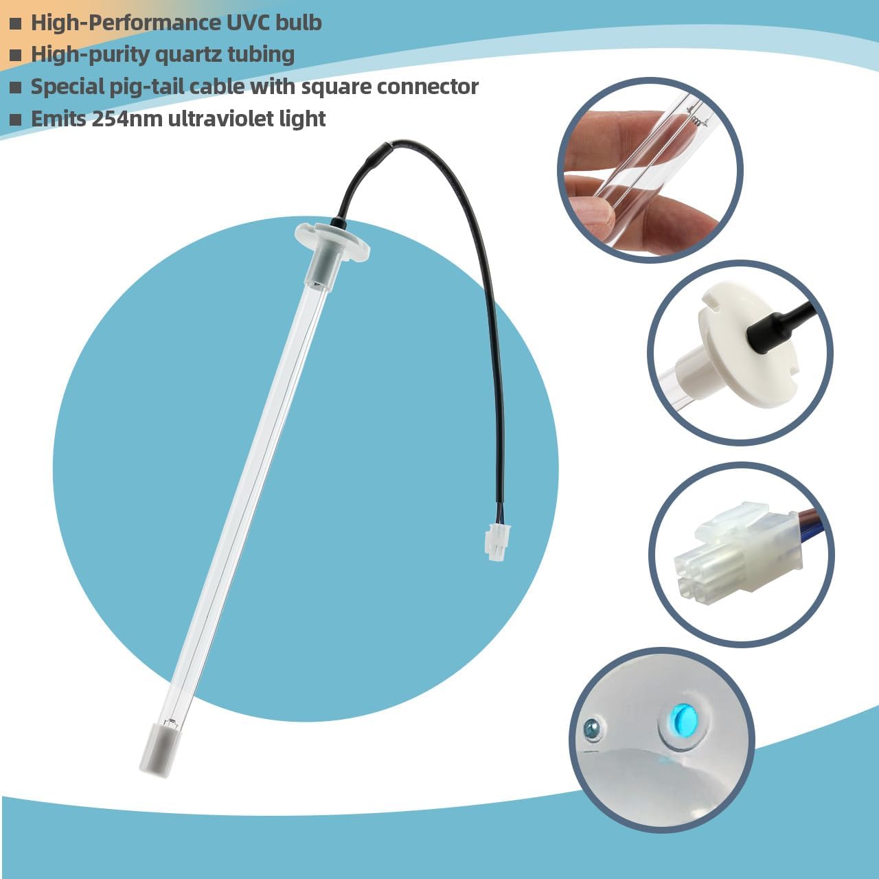 HVAC U-V Light Bulb Replacement for GTUV GT-UVL TPUVL, UV-C Light Bulb with Square Plug Connector Compatible with TradePro, Gemtech Lamps