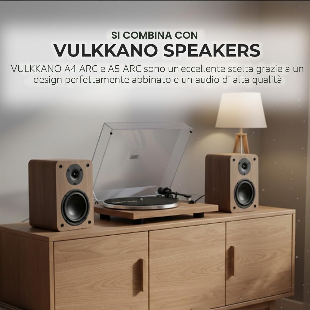 VULKKANO TD10 Giradischi con Braccio di Precisione, Equalizzatore Phono/Linea Integrato e Design Elegante Compatibile con Vinili da 33 e 45 Giri