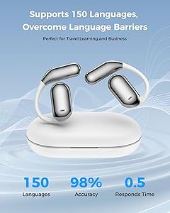 GRUCISO AI Language Translator Earbuds:3-in-1 Translator Earbuds with 150 Languages Real-time Translation and 10 Languages Offline Translation,HiFiBright White
