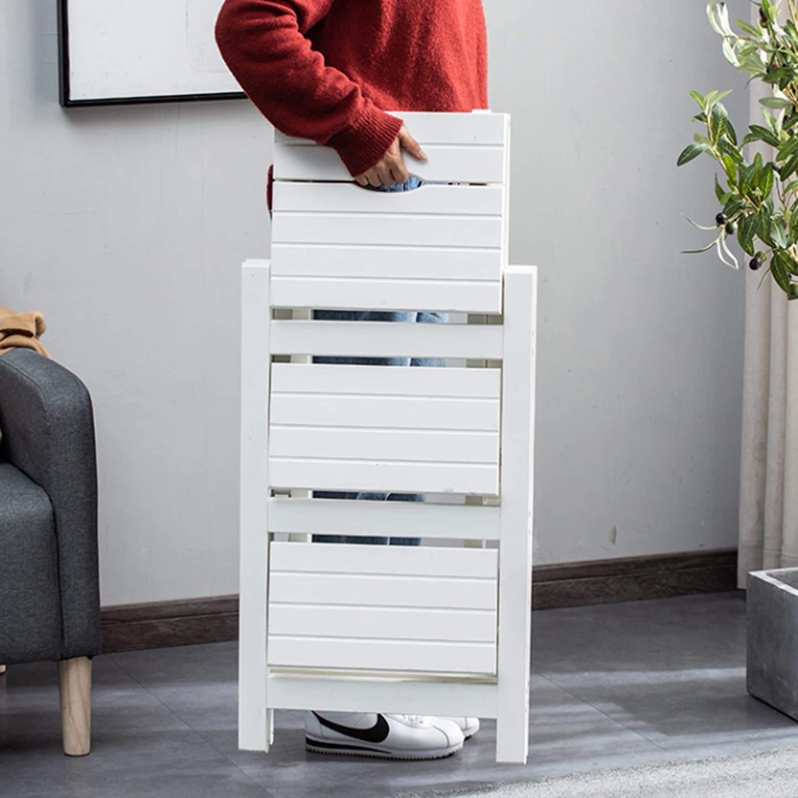 Solid Wood Foldable Ladder Stool Bamboo 3 Tier Folding Step Ladder ...