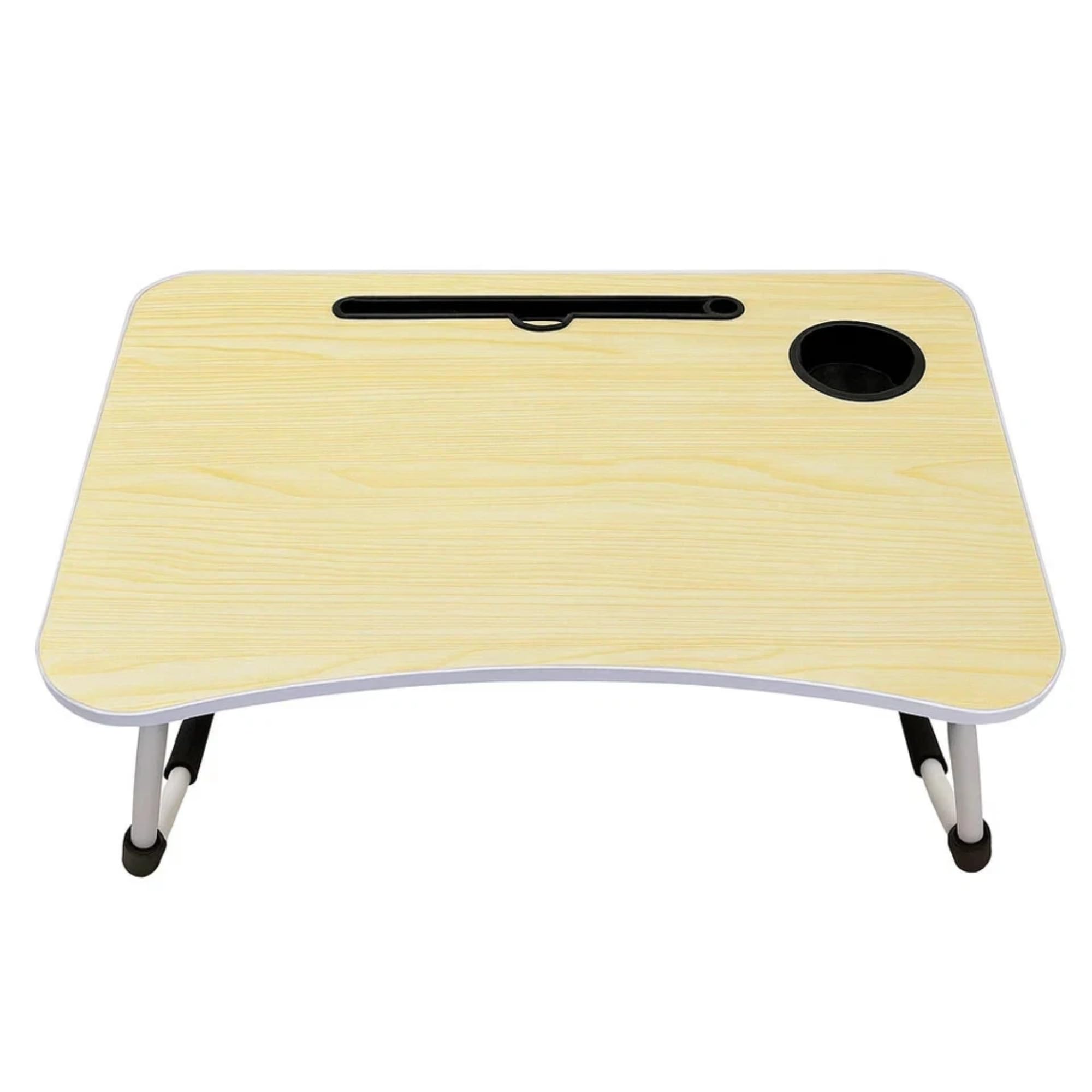 Duas Light Wood Foldable Laptop Table, Bed Table – Bed Desk Stand With Foldable Legs & Cup Slot Notebook Stand Computer Laptop Bed Table Laptops Tray For Sofa Bed (Light Wood)