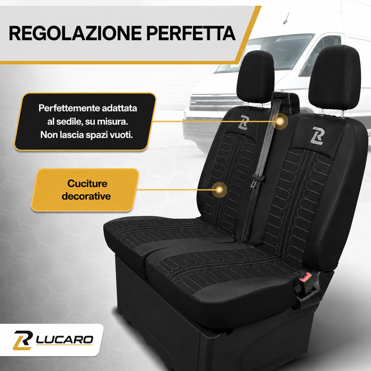 Lucaro Funda de Asiento para Ford Transit Desde 2013, Gris | Juego de fundas 1+2, funda protectora para asiento delantero con ecopiel, materiales certificados