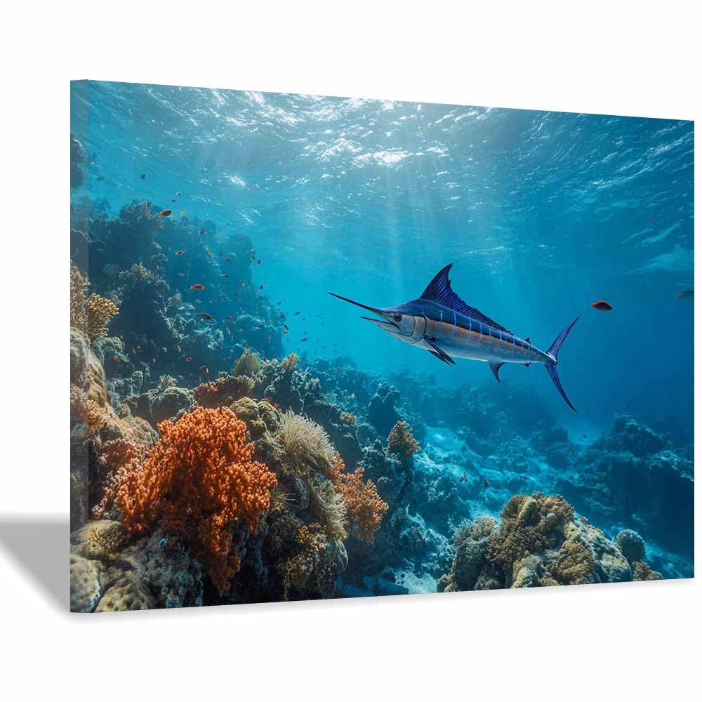 DMZPKZB Modern Landscape Picture Marlin Corals Reef Viewss Canvas Wall Art,Minimalism Scenery Painting,for Dining,Bathroom, Living Room, Bedroom,Corridor(Multicolor)-20x30cm Framed