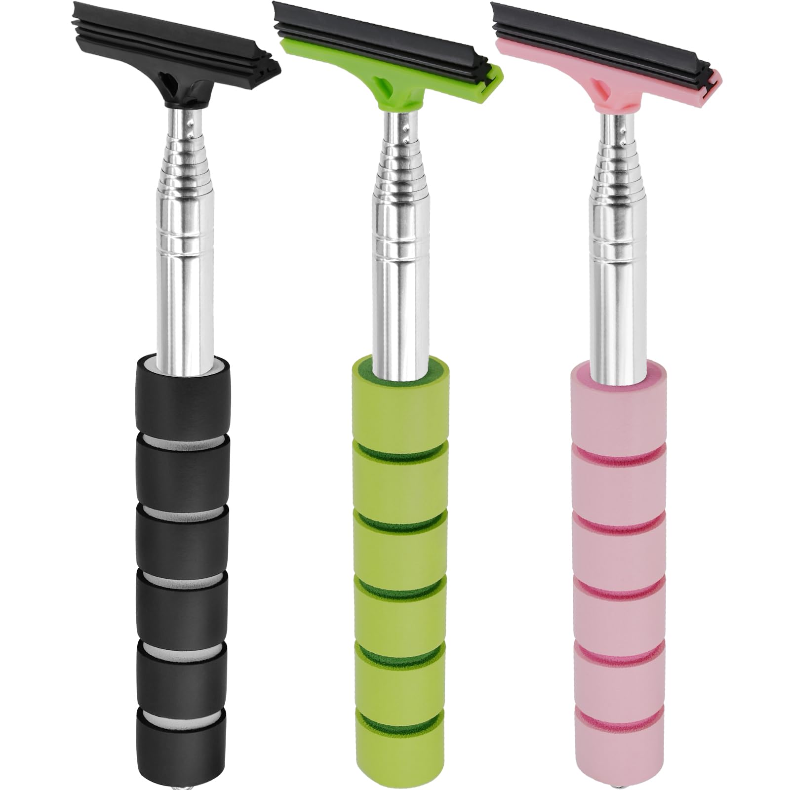 Retractable Car Side Mirror Squeegee - 3 Pack Portable Telescopic Rearview Wiper, Auto Glass Long Handle Cleaning Tool for All Vehicles