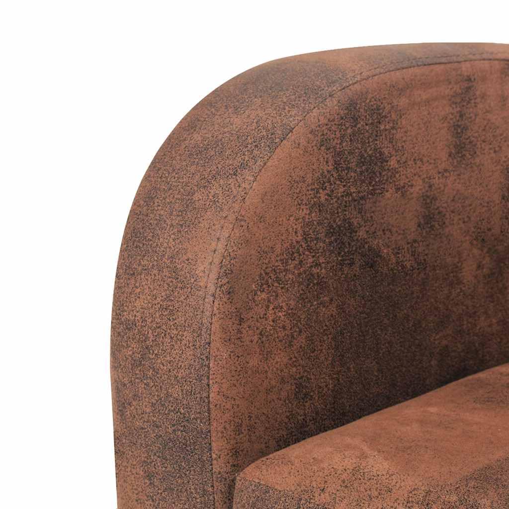 3-osobowa sofa z brązowej skóry zamszowej z ramą z litego drewna i zdejmowaną poduszką, klasyczny elegancki design do salonu, wypełnienie z grubej pianki