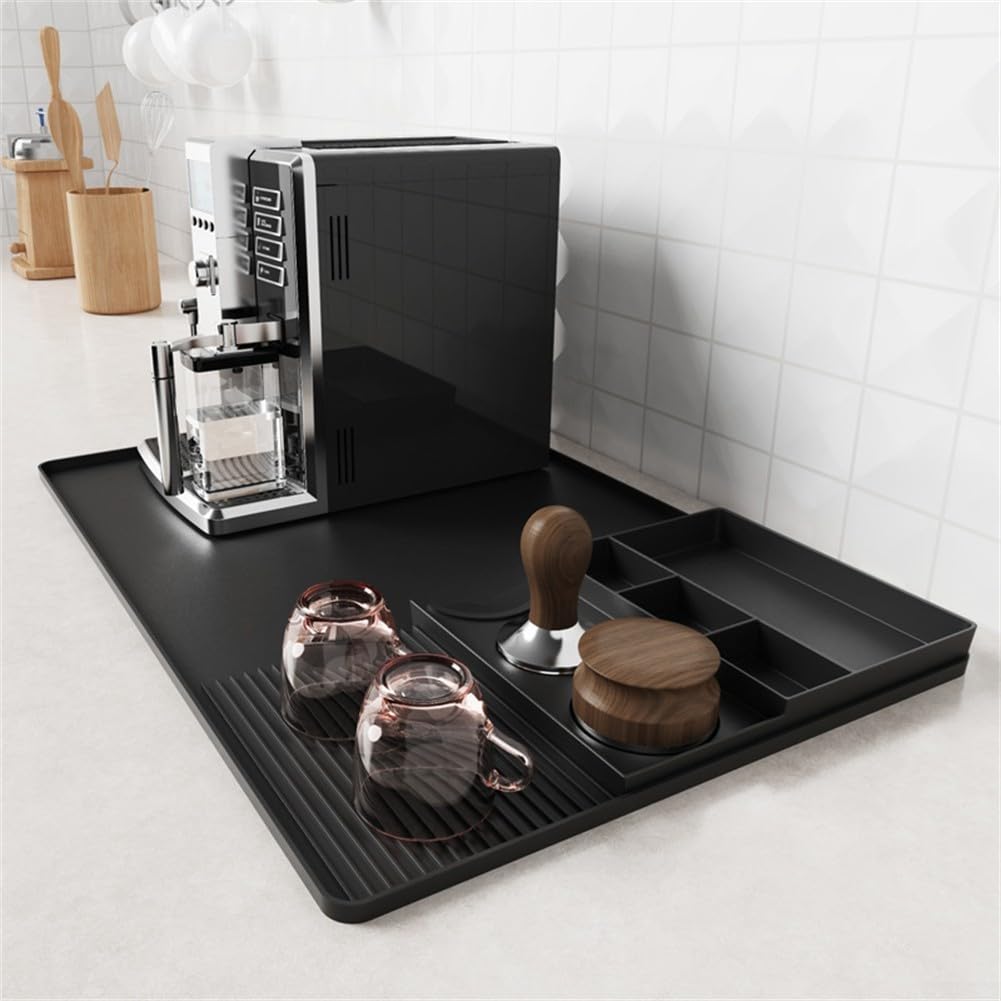 Tappetino In Silicone Per Macchina Da Caffè BATINO | 40,5x61 Cm | 2 Pezzi Con Vassoio Scolapiatti Rimovibile | Antiscivolo E Antimacchia