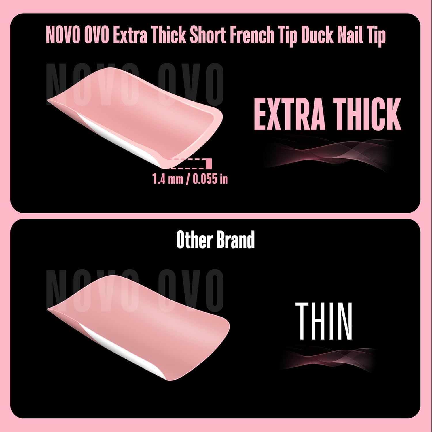 NOVO OVO White French Tip Short Duck Nail Tips Press on, BABY PINK Pre-designed Soft Gel Nail Extension - Image 4