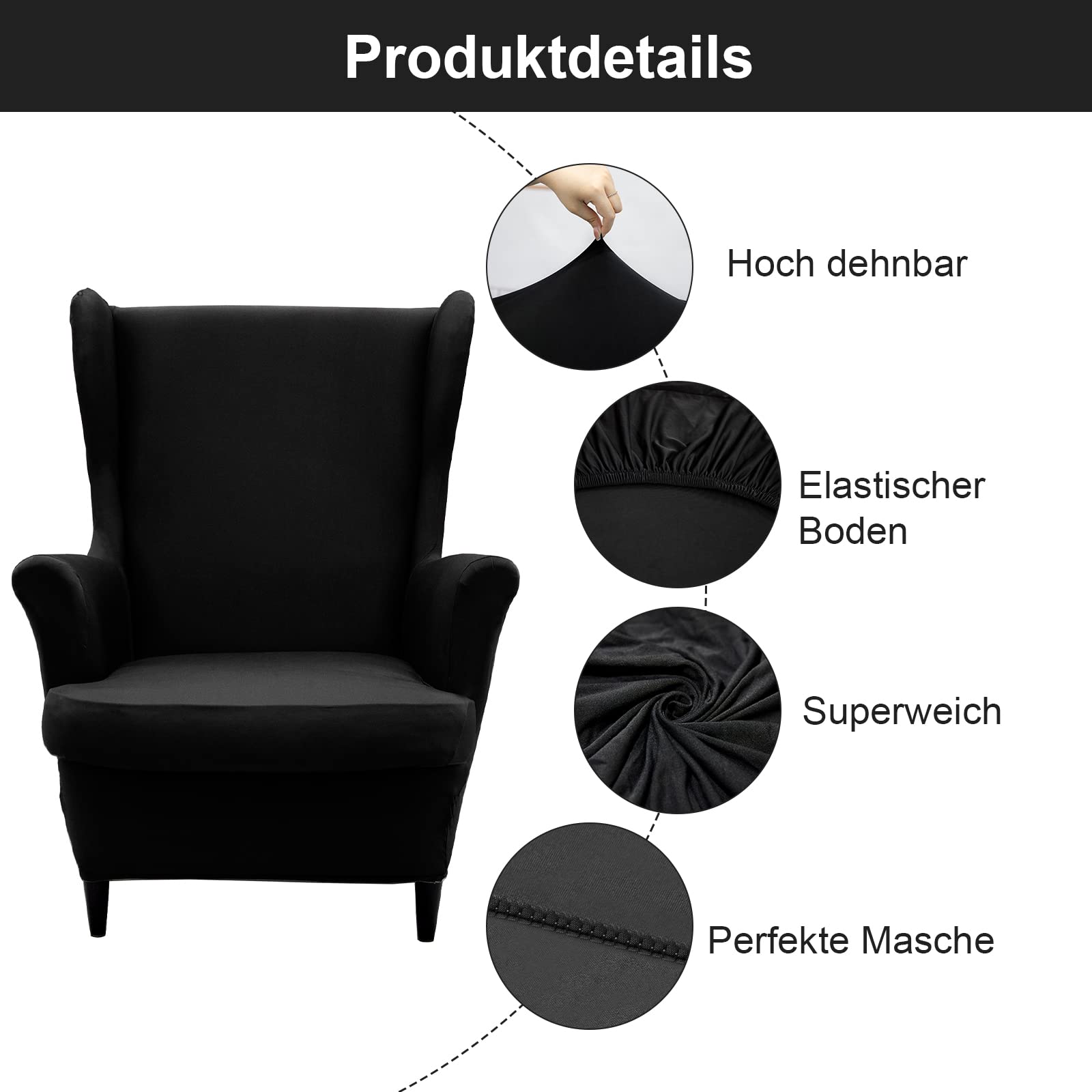 Housse De Chaise Wingback Velours Côtelé Extensible - 1 Pièce, Couleur Marine, Taille Chaise à Ailes, Neuve