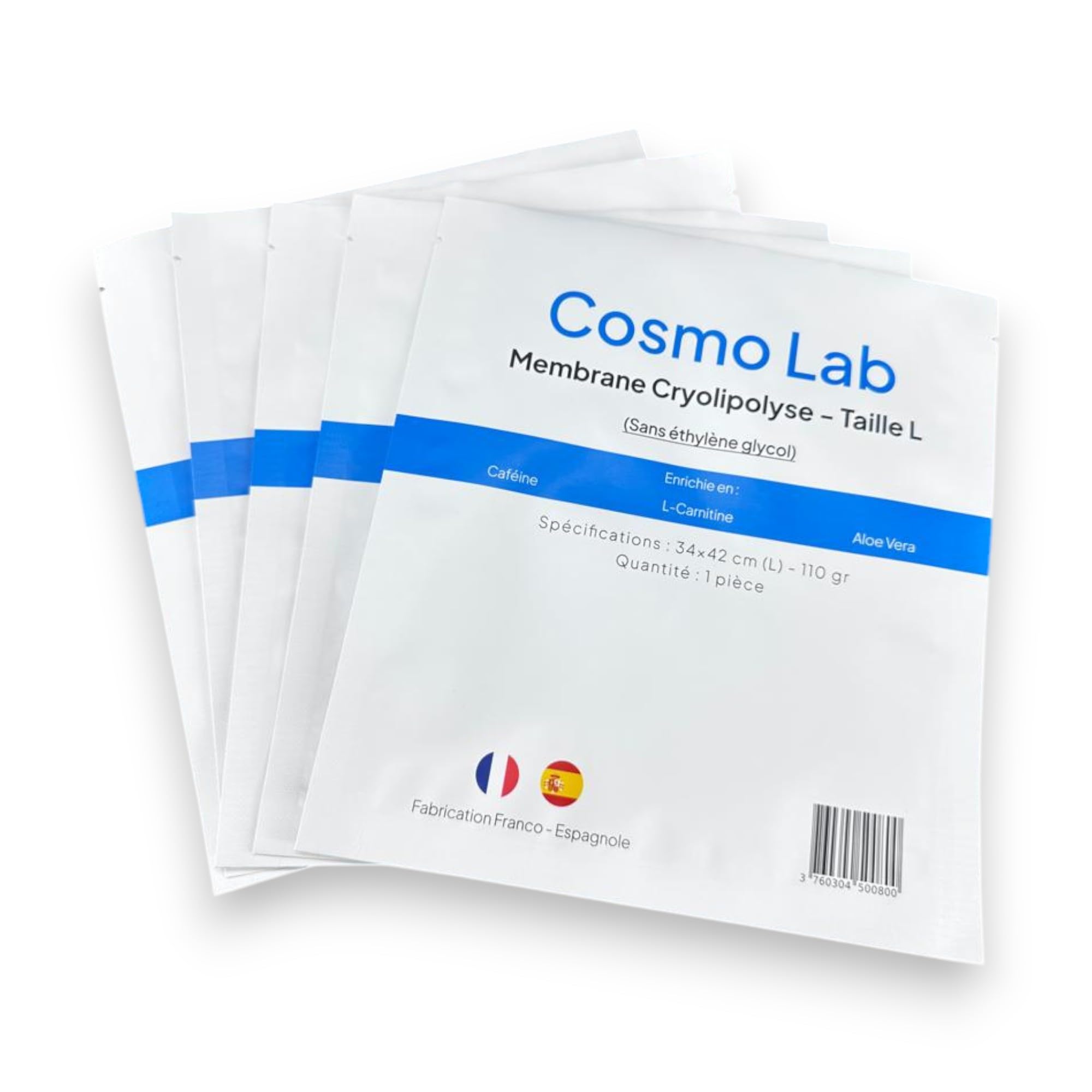 10 membranas criolipólisis talla L – 34 x 42 cm – 110 gramos – enriquecida con Cafeine, L-Carnitina, Aloe Vera