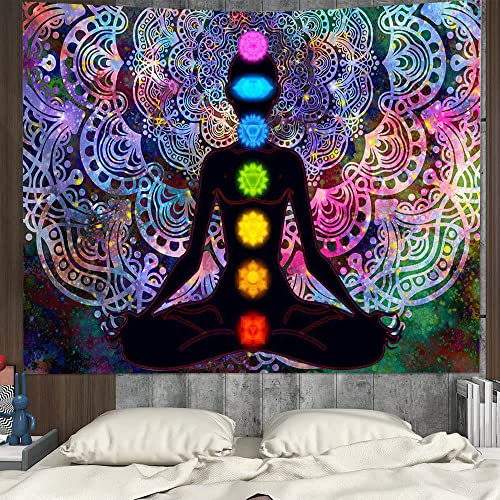 Tapisserie, Tapisserie Murale Mandala, Tapisserie Méditation, Tapisserie Mandala Colorée, Tenture Murale Yoga Mandala, avec Kit d'Installation, pour Chambre à Coucher Salon Dortoir, Studio Room Decor