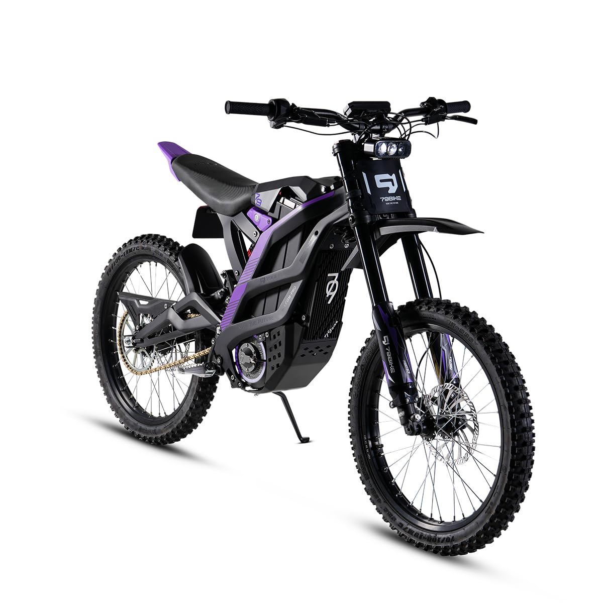 79Bike Falcon Pro Dirt Bike elettrica per adulti, motocicletta elettrica da 19 pollici con batteria al litio da 72 V 35 Ah, autonomia di 125 km, motore 10 kW, bici elettrica da 410 Nm (nero viola)
