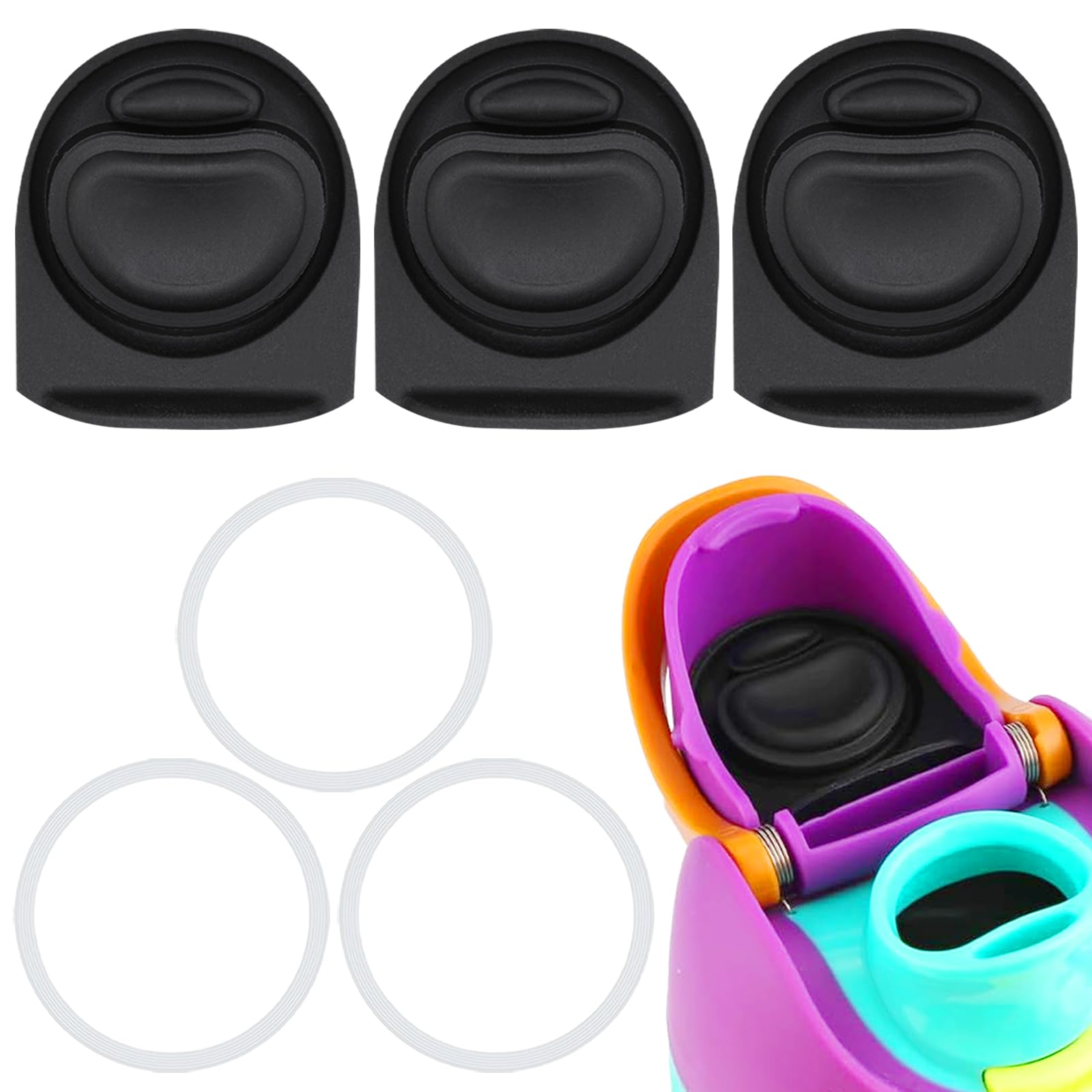 BMSQOFD 3 Sets Replacement Lid Rubber Seal for Owala FreeSip 24oz 32oz, Replacement Stopper and O Ring Gasket Parts Compatible with Owala 16/19/24/32/40oz Water Bottle Insert Silicone Accessories B1C6