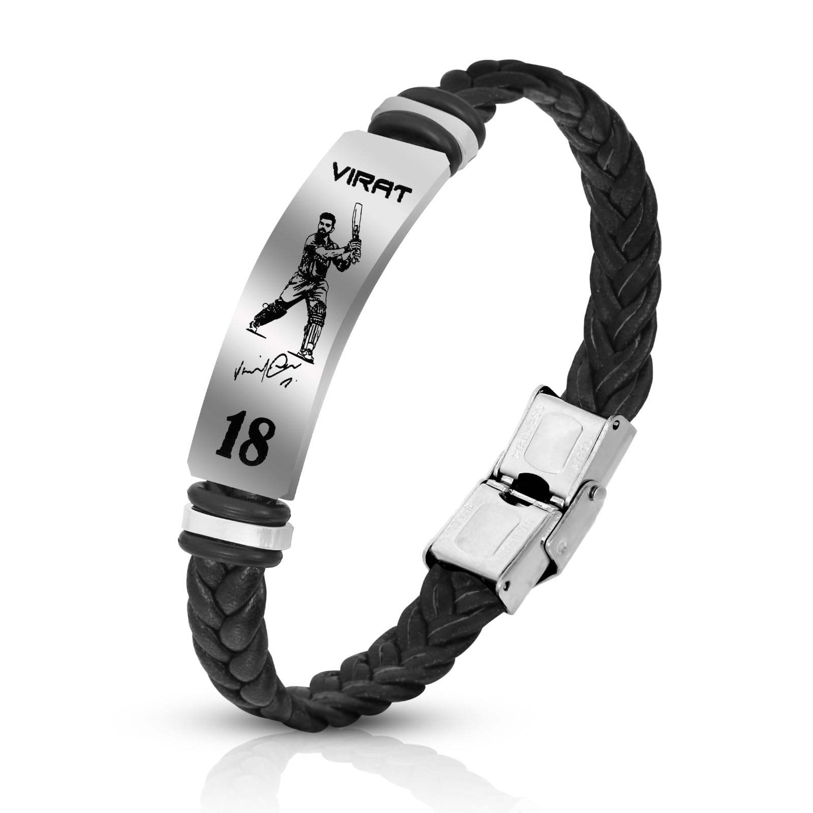 Cricket Legend Virat Kohli Century Pose Signature Shot Celebration Engraved Design Cricket Star Bracelet