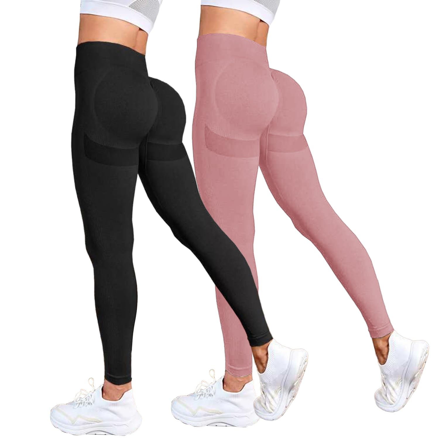 MAYROUND 2 Pack Seamless Scrunch Bums Gym Leggings for Women High Waist Butt Lifting Yoga Pants Sports Leggings Fitness Running Trousers
