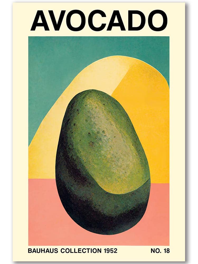 Bauhaus Fruit and Vegetable Posters Prints Kitchen Decorations Botanical Fresh Vegetables Style Wall Art Restaurant Dining Kitchen Room Decor Modern Home Art (B,12x18in Unframe)