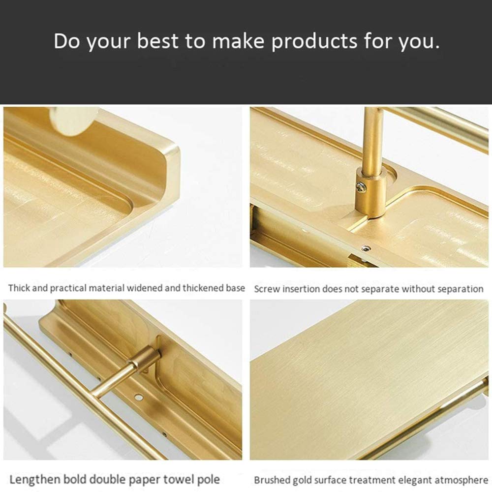 Portarrollos para Papel Higiénico de Pared con Estante Latón Double Porta Rollos de Papel Higienico Oro Cepillado Accesorios de Baño, Portarrollos Baño para Cocina y Baño