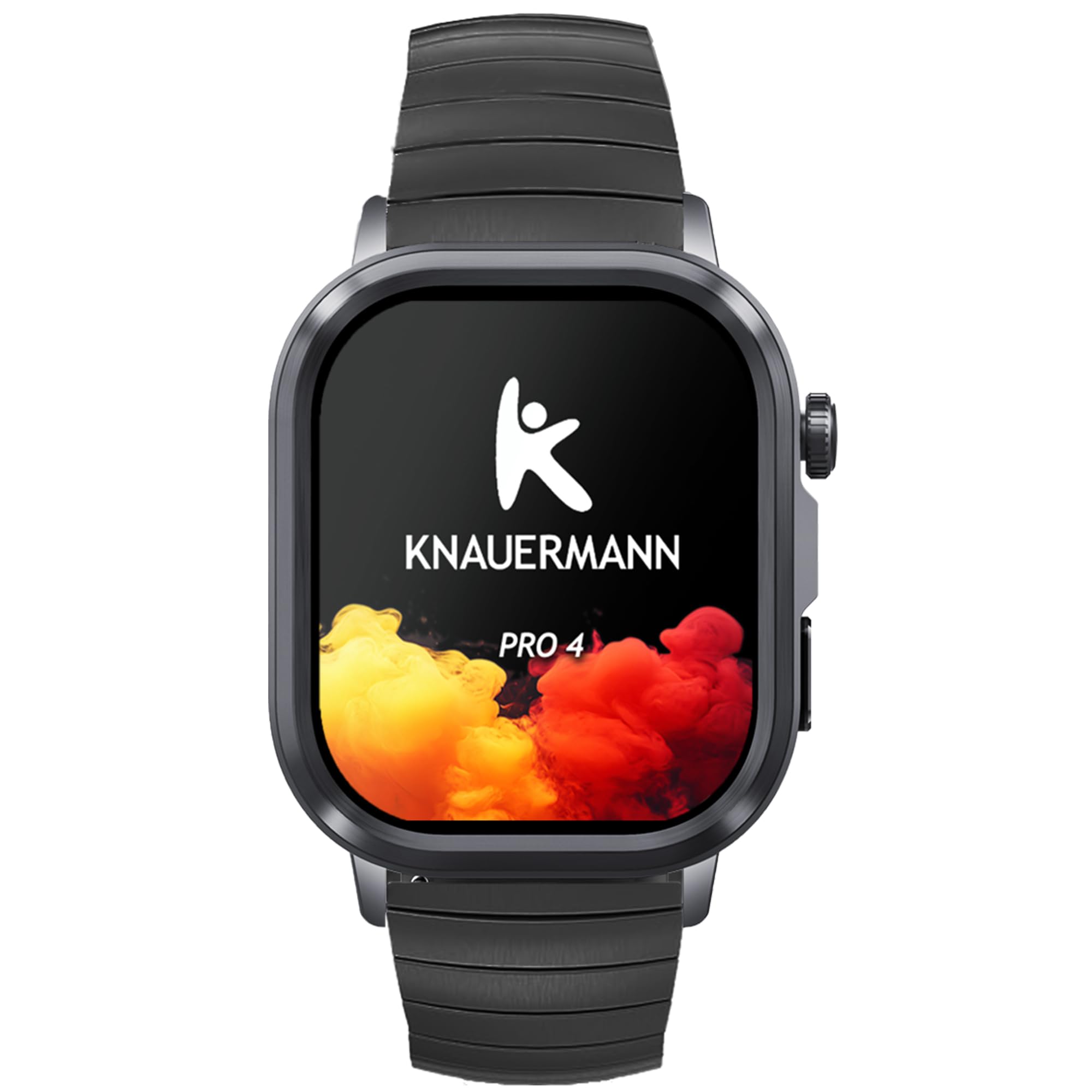 Knauermann PRO 4 (2026) Eckig Schwarz - EKG Gesundheitsuhr mit Blutdruck, Puls und Blutsauerstoff Messung, Telefonfunktion, Schlafanalyse, IP67, 46 mm - Premium Paket