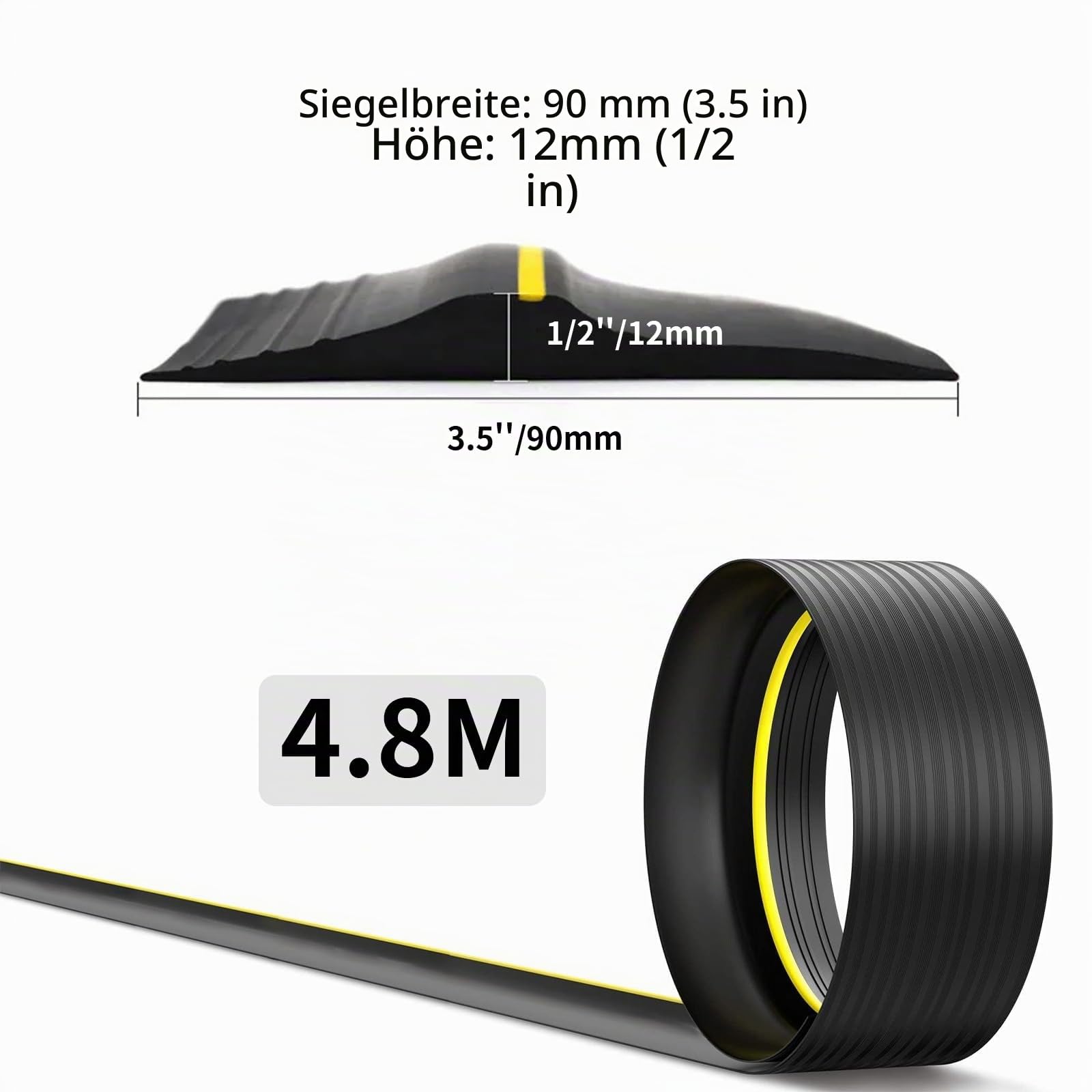 Garagentor Dichtung 4.8M Garagentor Schwellendichtung,universeller Schwellendichtung Wetterfest bodenabdichtung DIY-Dichtungsstreifen-Ersatzgummi,Garagen sauber und trocken zu halten (4.8m,Schwarz)