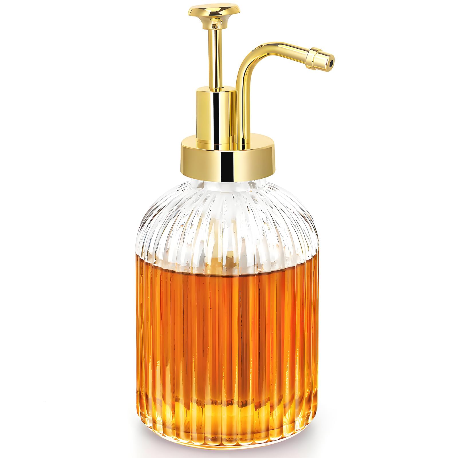 Dispenser per sciroppi da caffè, erogatore di sciroppo, con pompa d'oro, bottiglia di sciroppo, in vetro, per sciroppo di caffè, miele e sciroppo, accessori per caffè bar e casa, 10 oz 300 ml