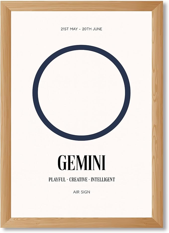 Gemini Zodiac Sign Canvas Print Art Print Modern Wall Art Painting Elegant Home Decor Playful Pictures for Living Room Minimalist Aesthetic Decoration for Bedroom Air Sign Wall Decor Art Print (Wood Framed,8L