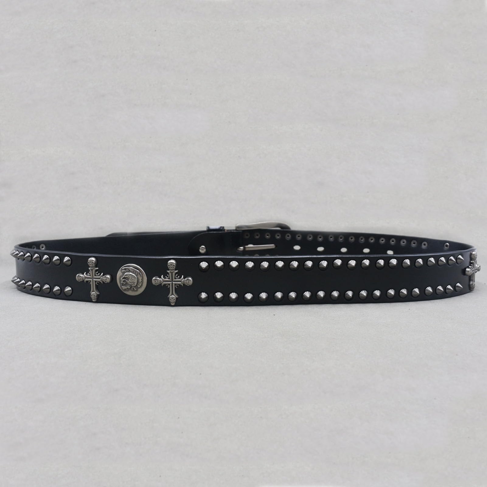 Cintura Borchiata Da Uomo E Donna - Stile Punk Rock Gotico In Similpelle, Cinturino In Vita Con Teschio, Croce, Punte Coniche Borchie A Vite