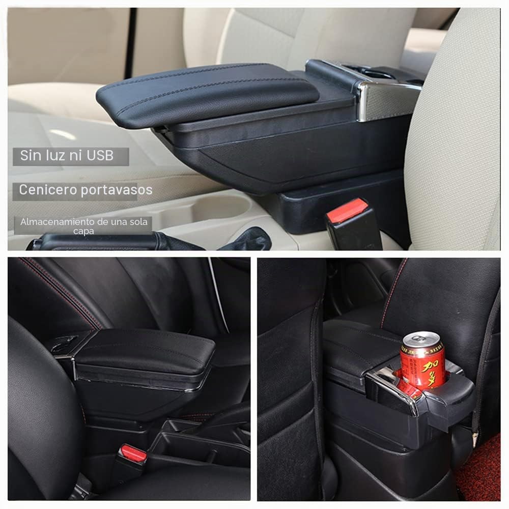 Reposabrazos central AutoSunShine, universal, cuero, espacio de almacenamiento con soporte para vasos