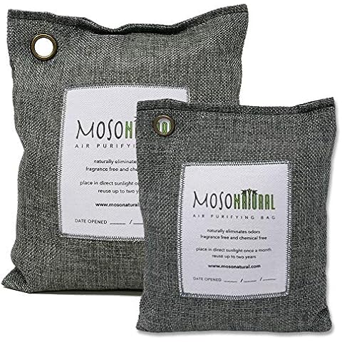 MOSO NATURAL Air Purifying Bag. Bamboo Charcoal Air Freshener, Deodorizer, Odor Eliminator, Odor Absorber for Cars and Home. 200g / 500g Charcoal Color Cover