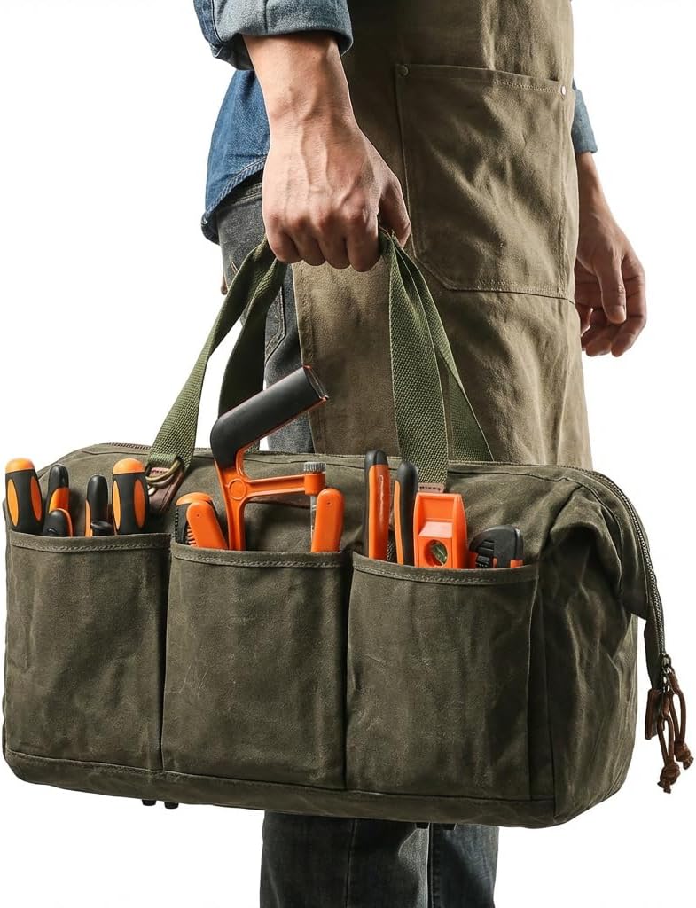 Heavy Duty 18-Inch Tool Bag with 12 Pockets, Large Zippered Tool Organizer, Portable Empty Toolbox for Mechanics, Electricians, DIY – Durable Soft Handle, Ideal Father’s Day or Birthday Gift