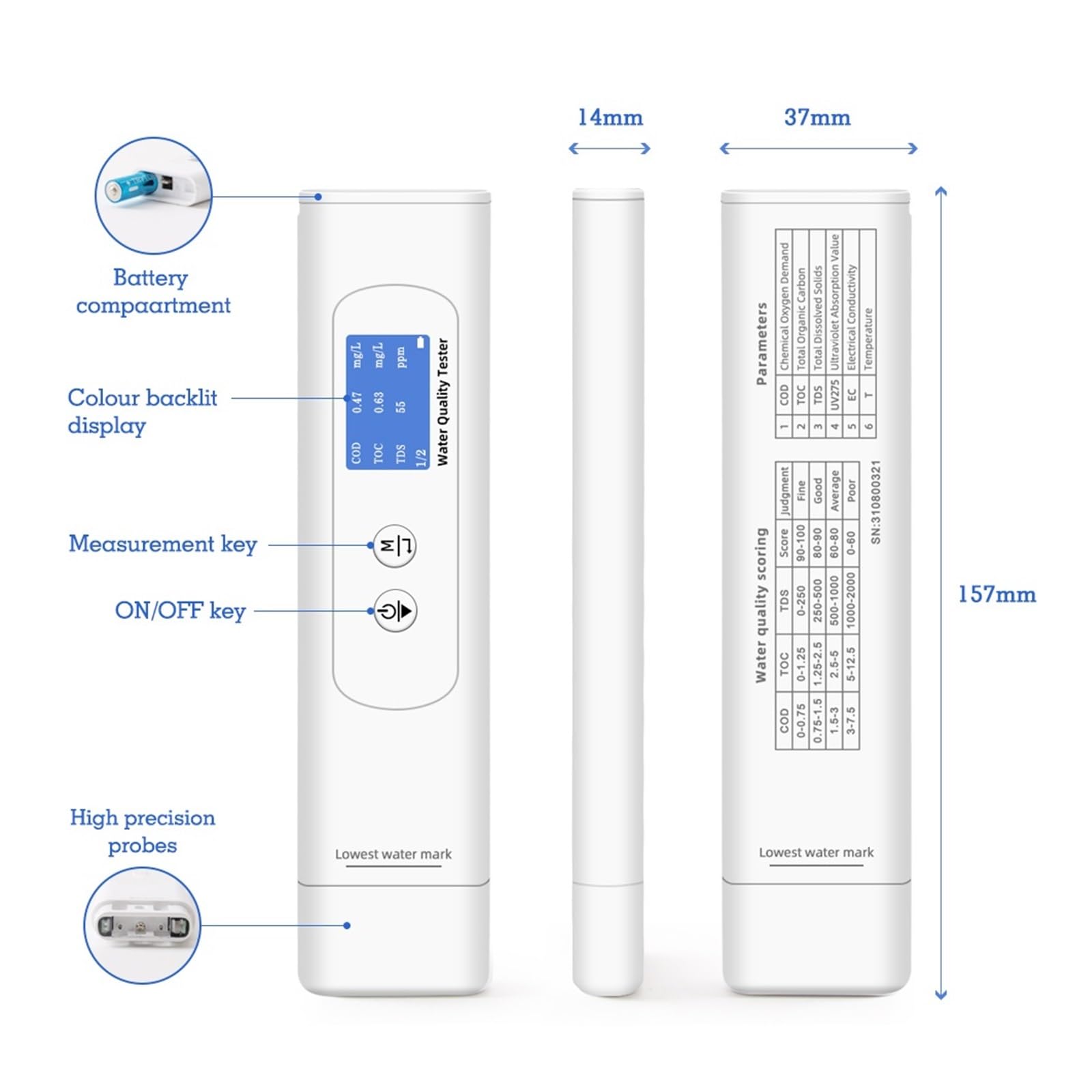 Monitor Digital De Calidad Del Agua UV275, Medidor Temperatura TDS, TOC, DQO, IP67, Electrodo CE, Analizador Rápido Valor Potable