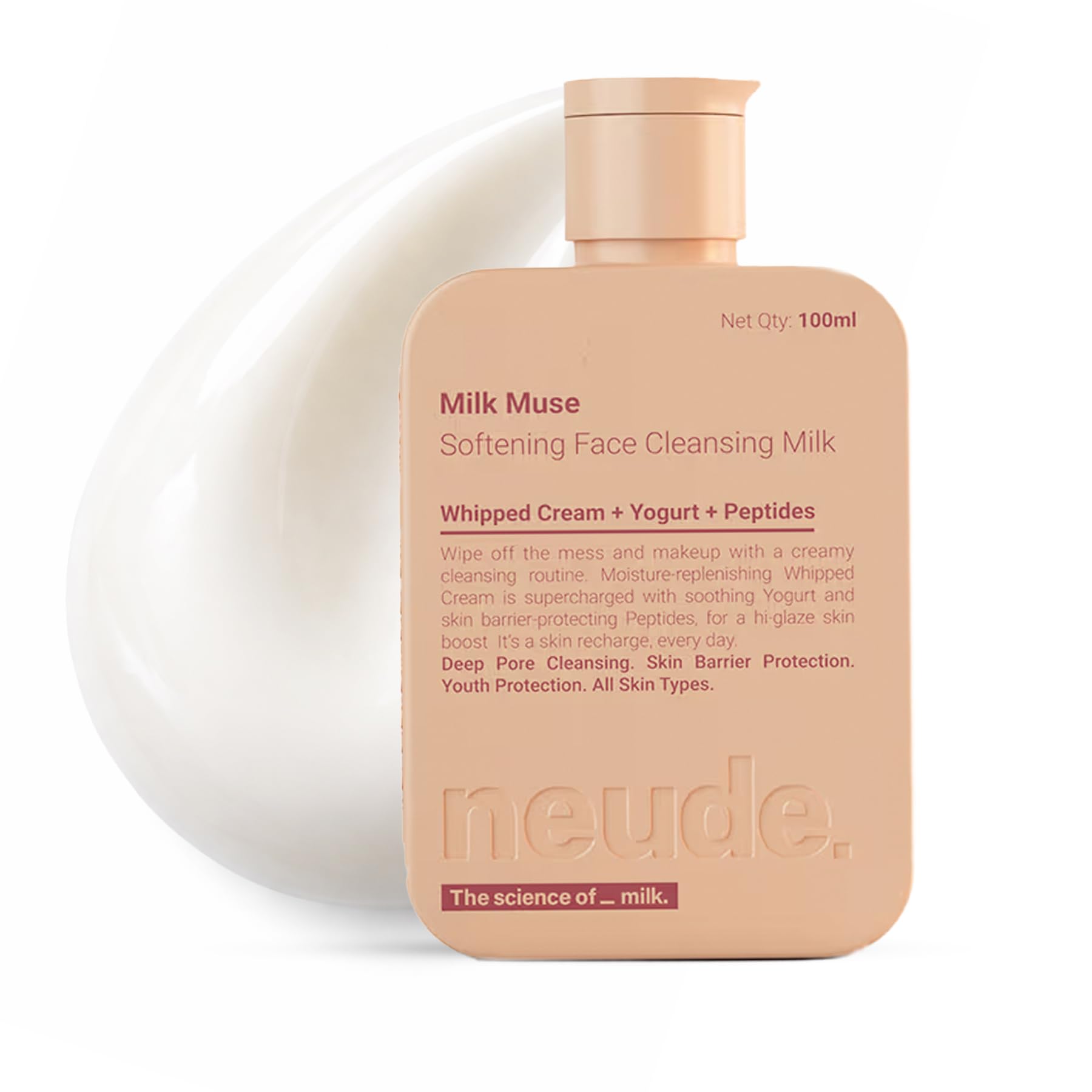 Milk Muse 100ml Daily Face Cleanser Cleansing Milk with Peptides, Whipped Cream; Deep Pore Non-Drying Cleanser for Acne Prone & Sensitive Skin; Hydrating Face Wash Cleansing Milk