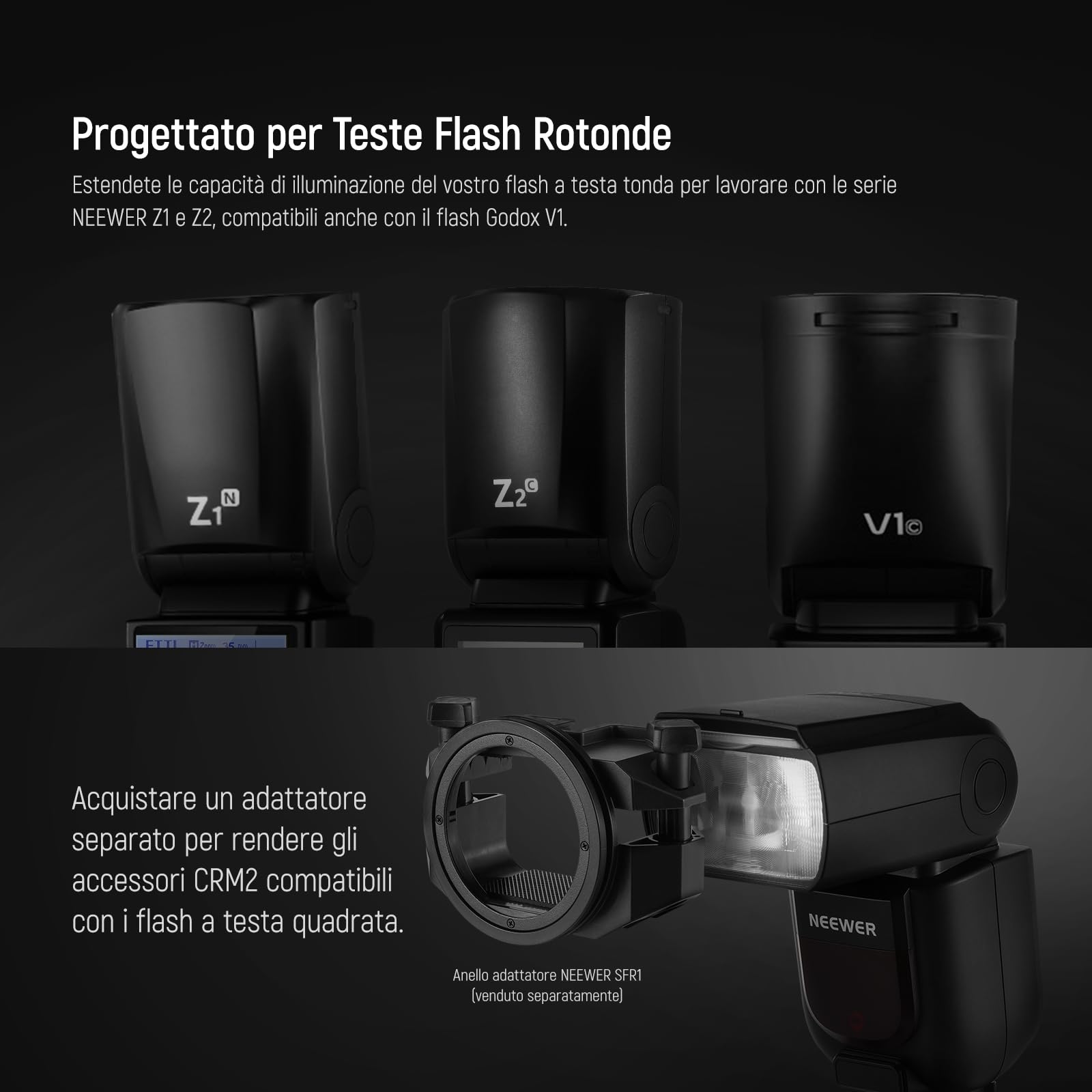 NEEWER CRM2 Kit Accessori Magnetici per Flash a Testa Rotonda, Set di Diffusore Modificatore di Luce Speedlite Compatibile con Godox V1 e V100, NEEWER Z3R-C/N/S, Z2-C/N/S/F, Z2Pro-C/N/S/F, Q120, Q200