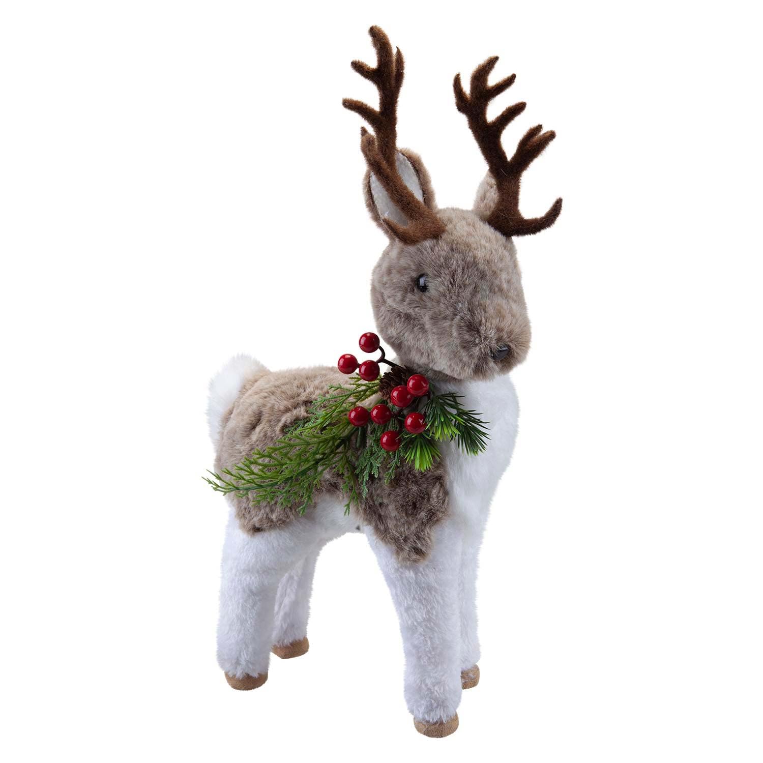 Vfm E-Store Grey An White 38Cm - Christmas Standing Deer Decoration Festive Indoor Xmas Ornaments - 38Cm X 10Cm Grey X 1