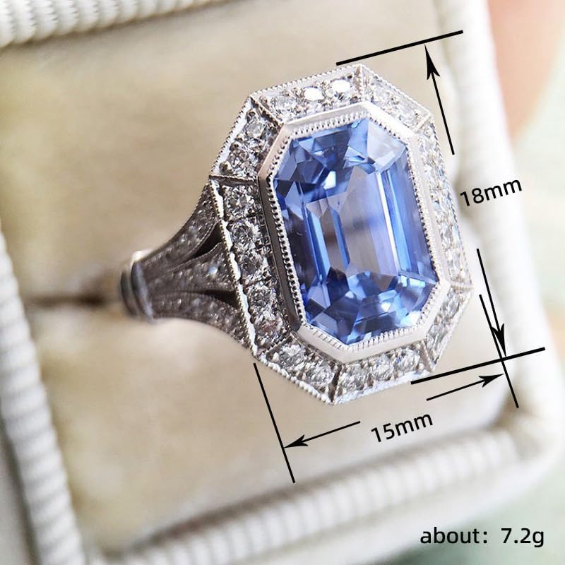 Mnyixsi 925 Sterling Silver Blue Created Sapphire and Moissanite Wedding Engagement Ring Band Bridal Ring Blue CZ Statement Ring Cubic Zirconia Cocktail Ring for Women Size 7 - Image 5
