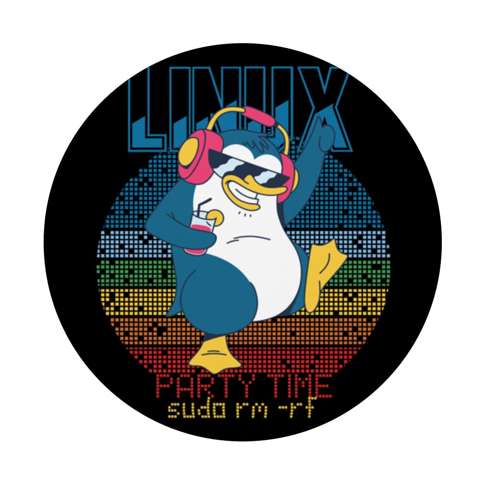 Linux Party Sudo Root Geek Admin Penguin Nerd Programmer PopSockets Swappable PopGrip, Black - Image 3