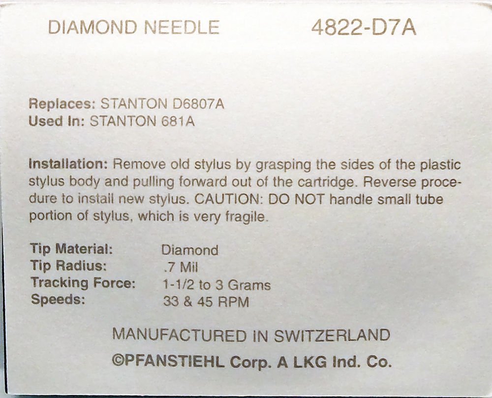¡NUEVO! STANTON 680 D6800SL D6807A aguja de repuesto 680A 680AL 4822-D7A 822-D7A