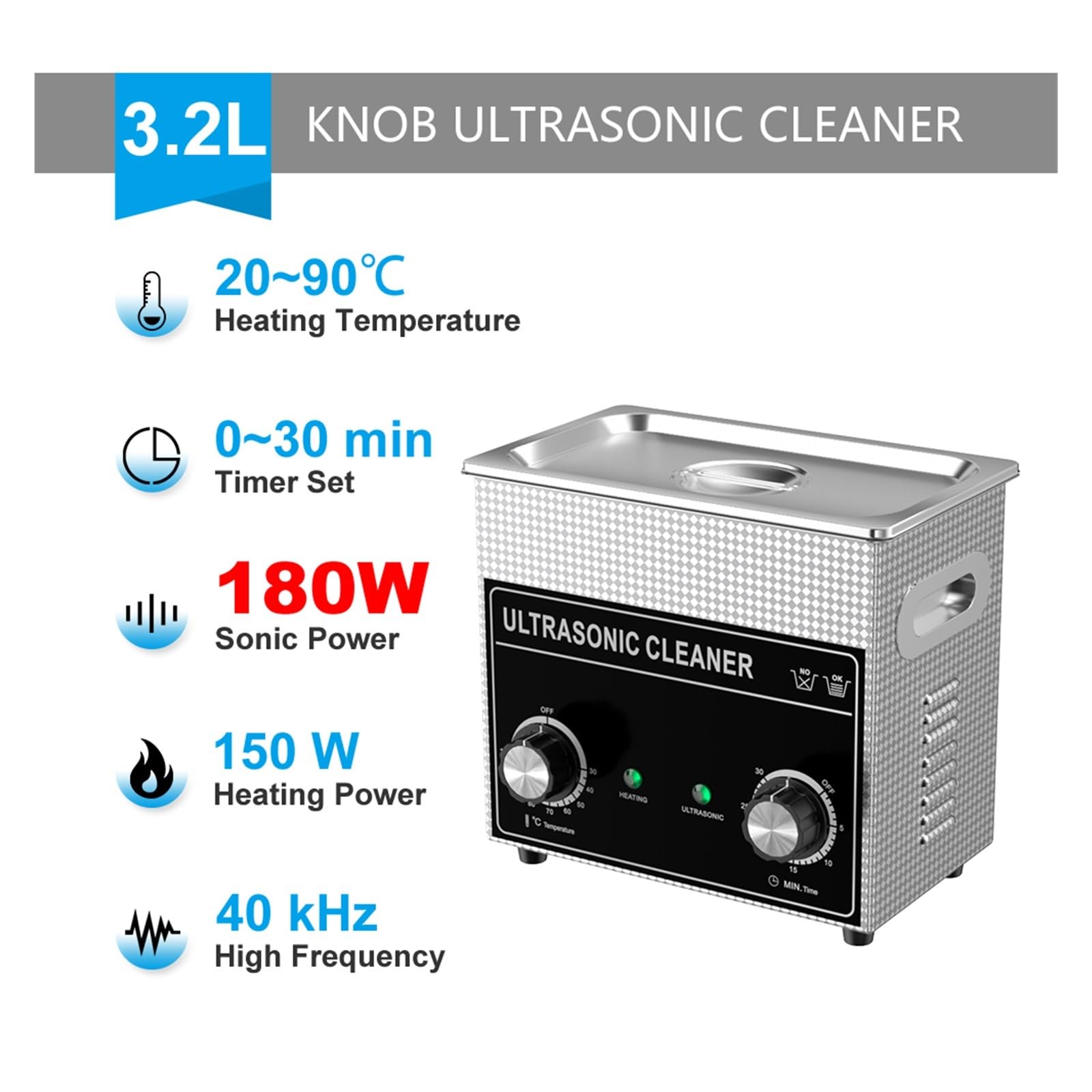 Limpiador Ultrasonidos, Limpiador De Boquilla Combustible Ultrasónico 3L Y 180W, Limpieza Agua Caliente, Aceite Baño, Bujía, Inyector Pequeño, Elimina El Carbono(180W)