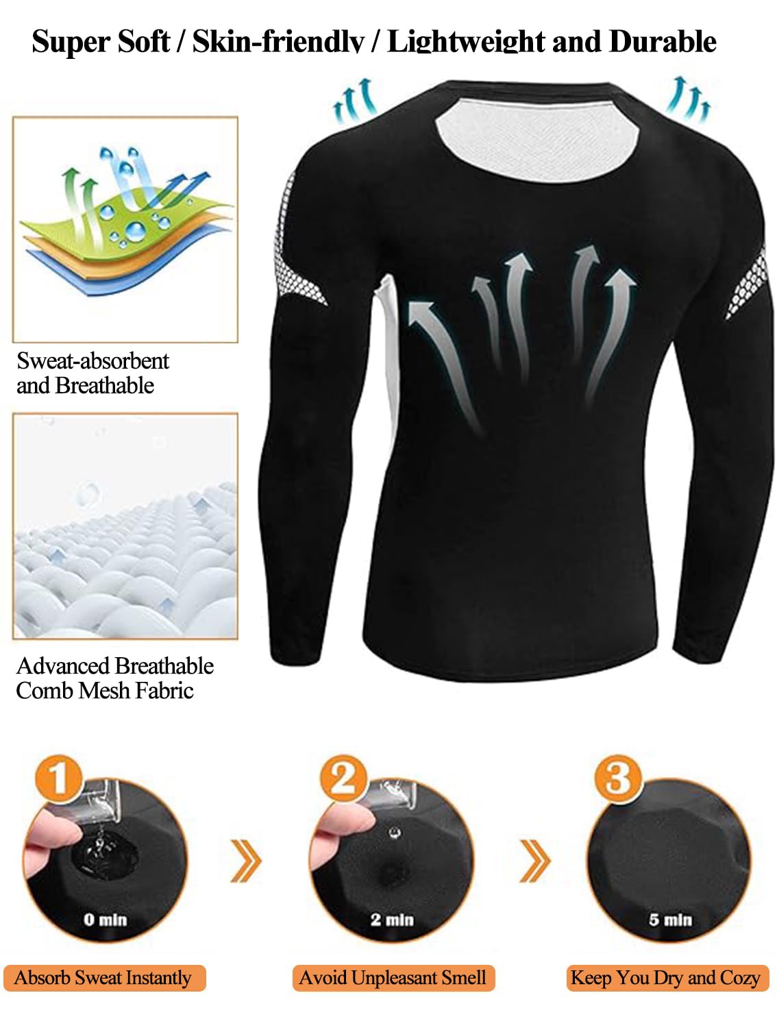 Terecey Maglia a Compressione Uomo Manica Lunga Maglia Termica Uomo Ad Asciugatura Rapida Maglie Tecnica Traspirante Maglie Sportiva Palestra T-Shirt M-3XL