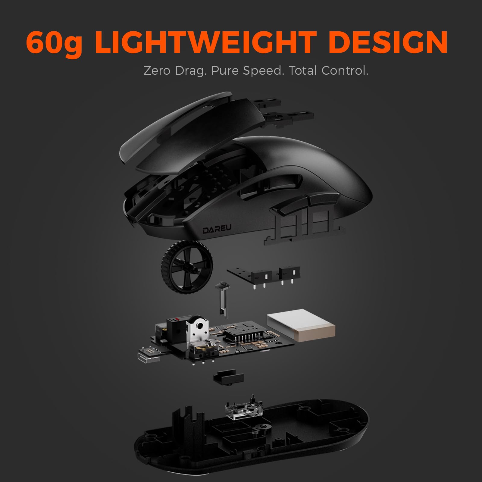 DAREU A950GM Mouse gaming ultraleggero da 60 g, sensore PixArt PAW3395, microinterruttori da gioco HUANO da 100 milioni, 26000 DPI, ricarica rapida in 30 minuti, mouse gaming tri-mode per PC/Mac