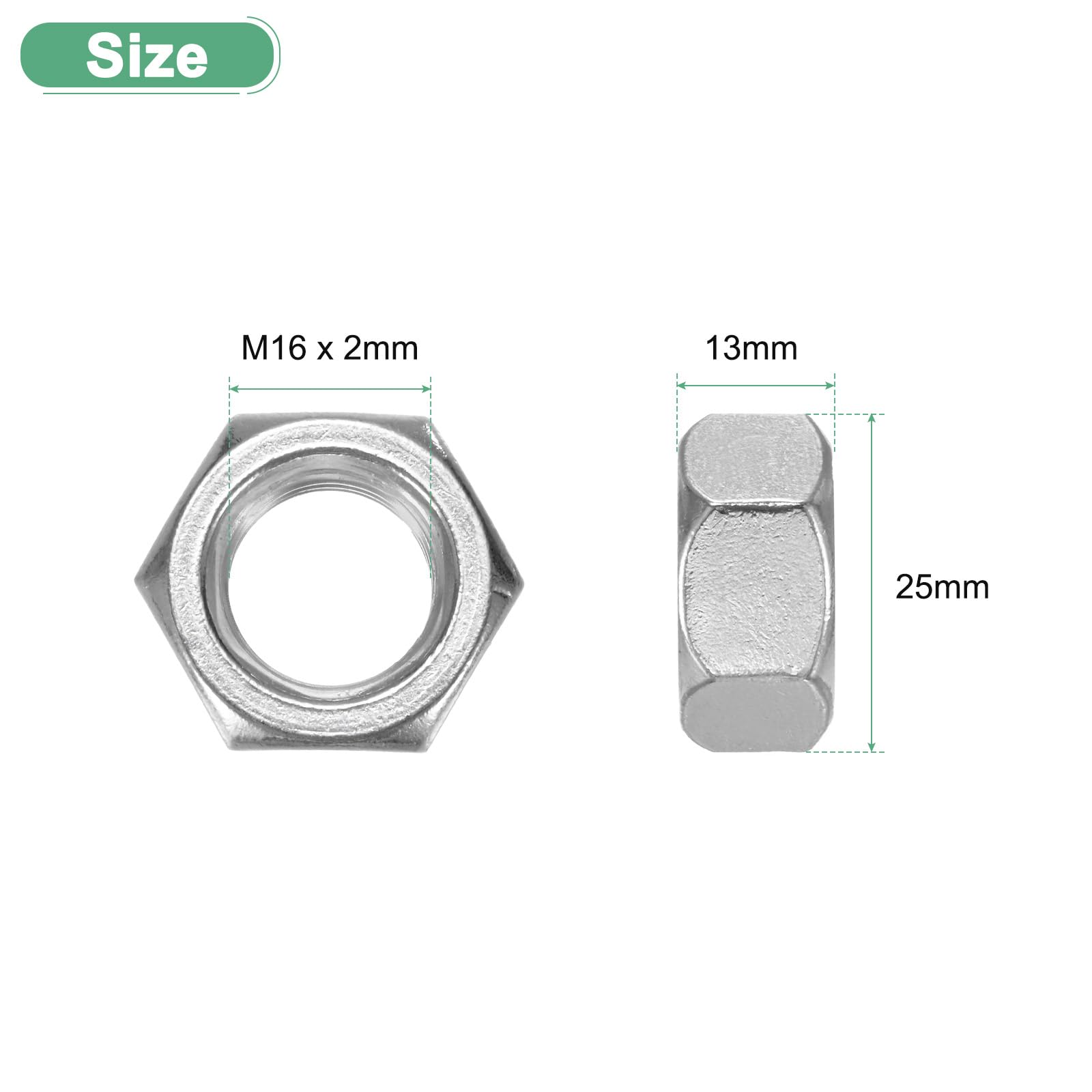 M METERXITY 20-Pack Metric Hex Nuts M16 x 2mm Thread Stainless Steel Hexagon Nut Hex Nut Metric Nuts for Machinery/Automotive/Repair/Industrial - Image 3