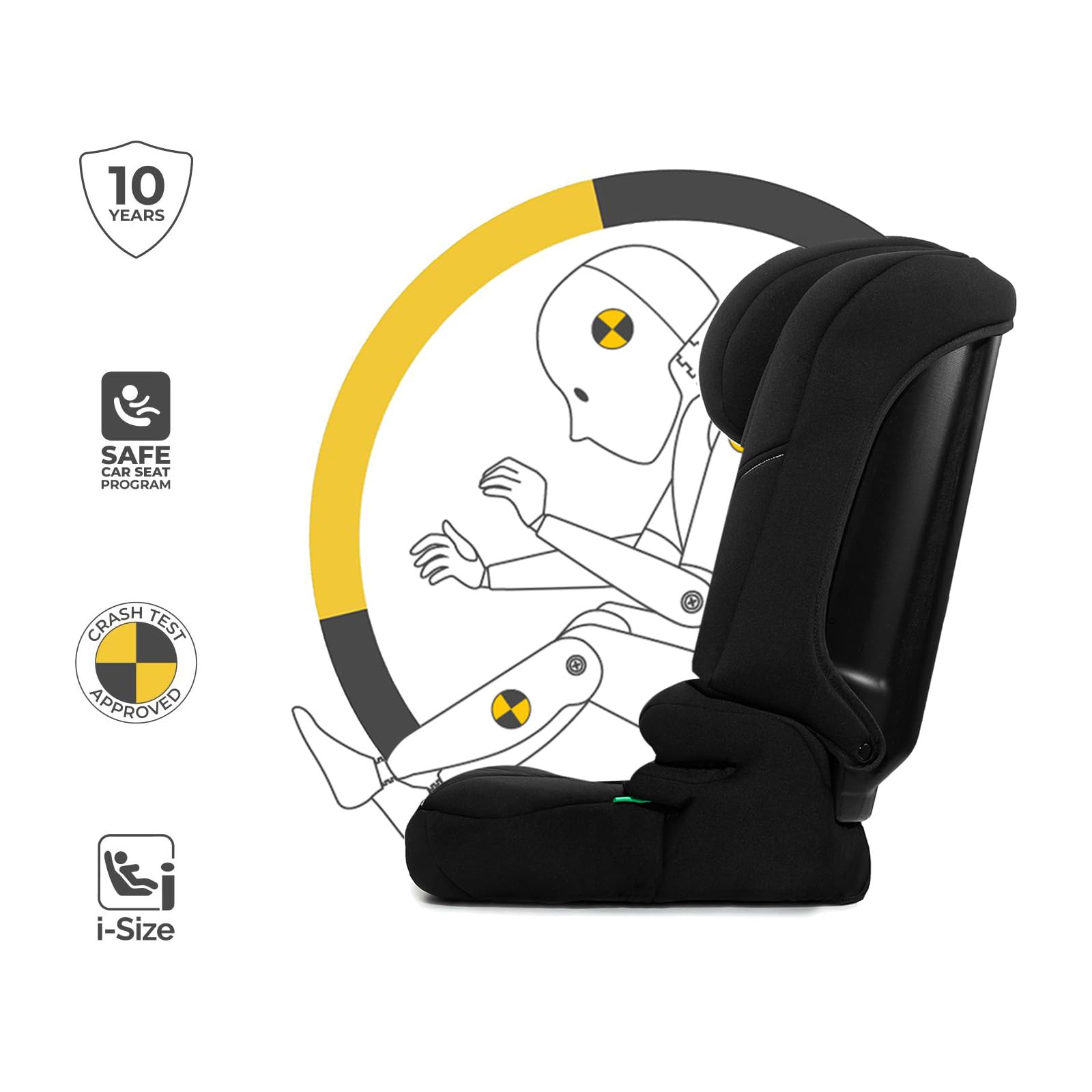 Kinderkraft I-Comfy, fotelik samochodowy dla dzieci, przepisy (76-150 cm), regulowane oparcie, 5-punktowe szelki bezpieczeństwa, system Easy Grow, dla dziecka, łatwa instalacja, czarny