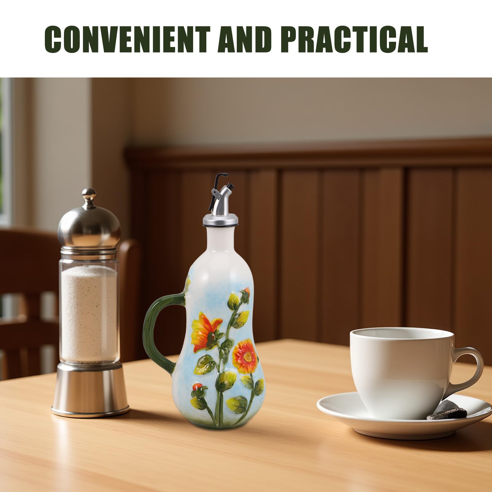 Operitacx Botella Dispensadora de Aceite de Oliva de Cerámica con Diseño Europeo Elegante y Capacidad de 600ml, Fácil de Limpiar y Reutilizable para Cocina y Comedor