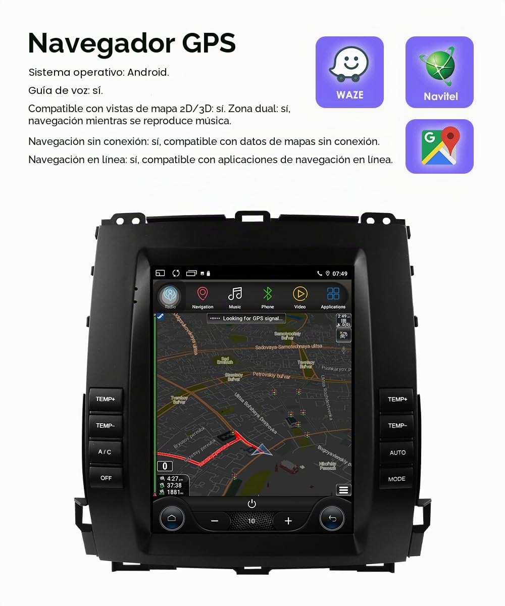 Android 14 - Radio de coche para Toyota Land Cruiser Prado 120 / Lexus GX470 2002-2009 4 núcleos 2 GB y 64 GB de memoria, compatible con coche inalámbrico / Android coche, control del volante, WiFi/4G