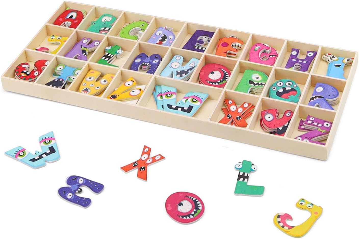 Lekhya | Educational Wooden Alphabet Puzzle Set, Colorful Monster