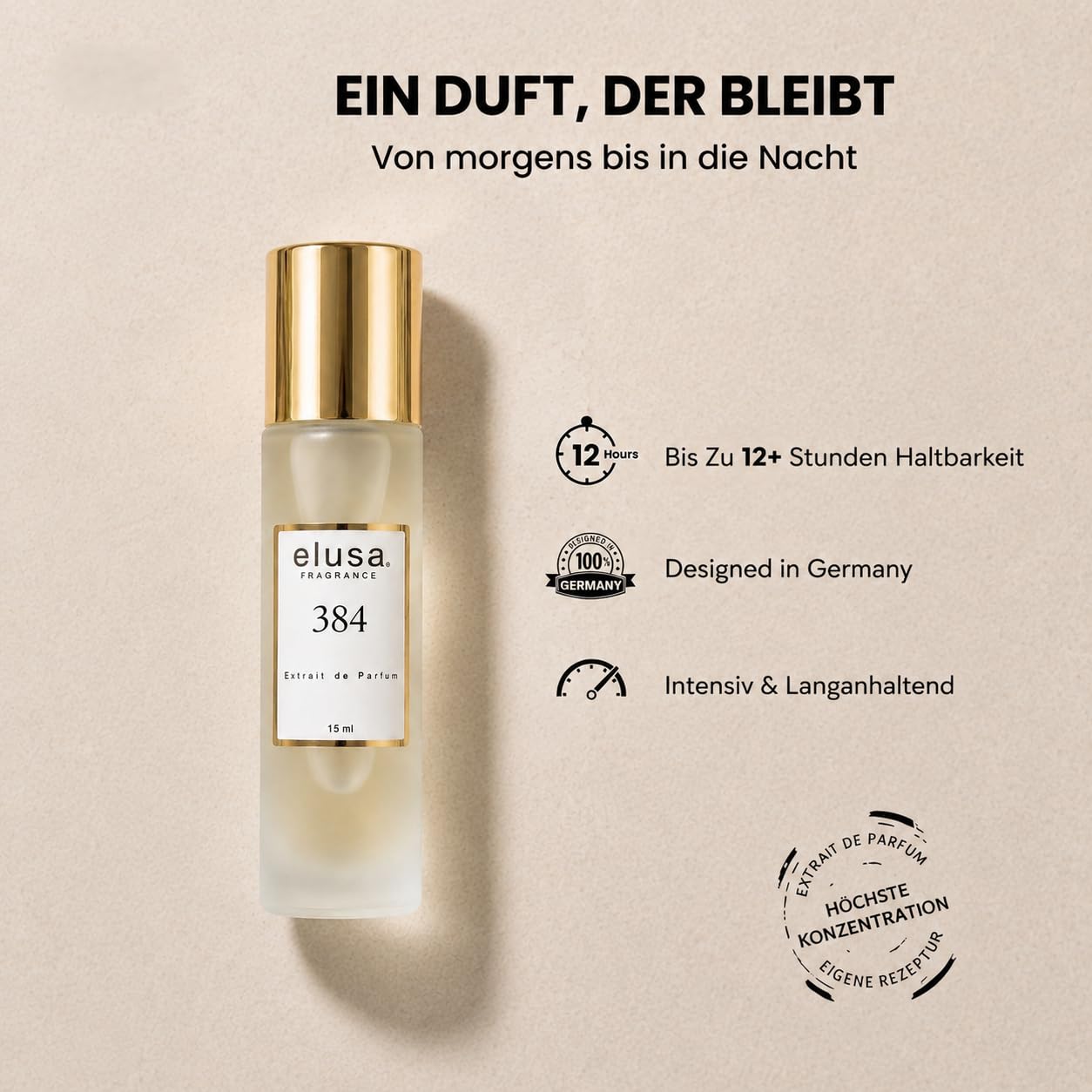 Elusa Fragrance 384 Extrait de Parfum 15ml – Unisex Parfum Damen Herren – Orientalisch Holziger Duft mit Oud, Vanille & Lavendel – Süß, Würzig & Langanhaltend