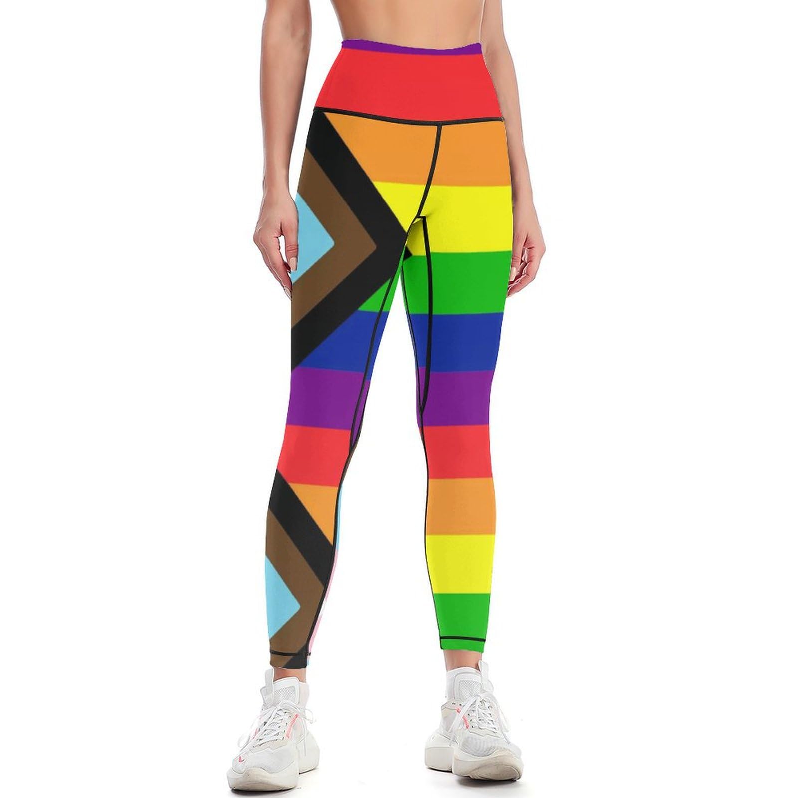 LNFZiZO Progress Pride Flag Rainbow Gay Lesbian Transgender Bisexual LGBTQ Women's Yoga Pants with Pockets High Waist Tummy Control Workout Yoga Leggings